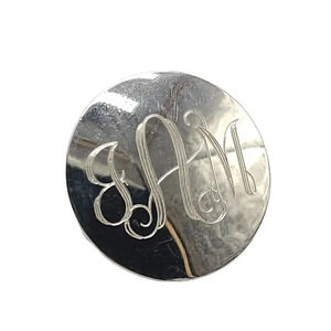 DE Signed Sterling Silver Textured JAM Monogram Brooch Pin Vintage